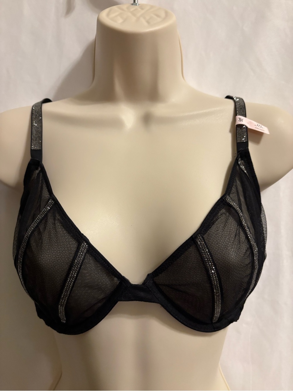 Victoria's Secret Black Sheer Mesh Underwire Bra with Sparkle Straps